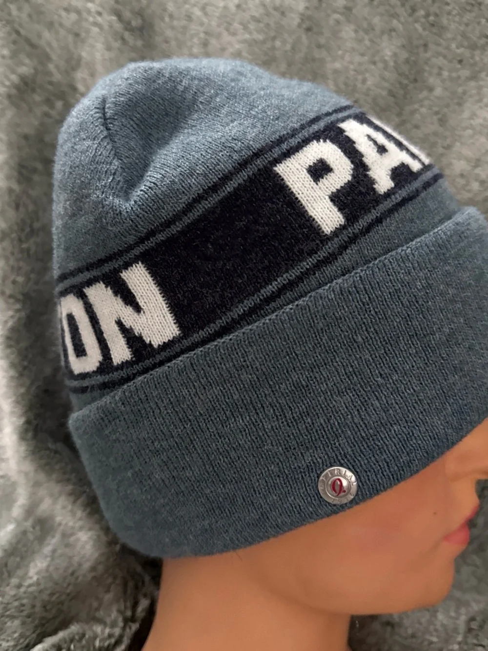 Paddle Evanston  Knit Beanie in Dusty Blue with Navy